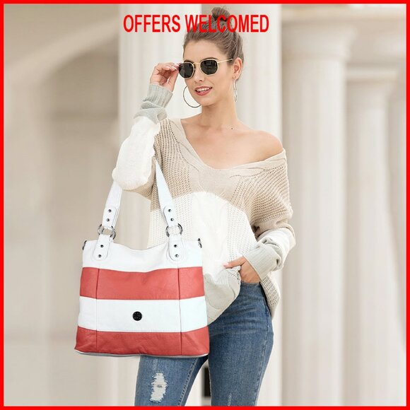 Large Vegan Leather Hobo Bag Crossbody Shoulder Tote Multi-Function Pockets - Picture 8 of 8